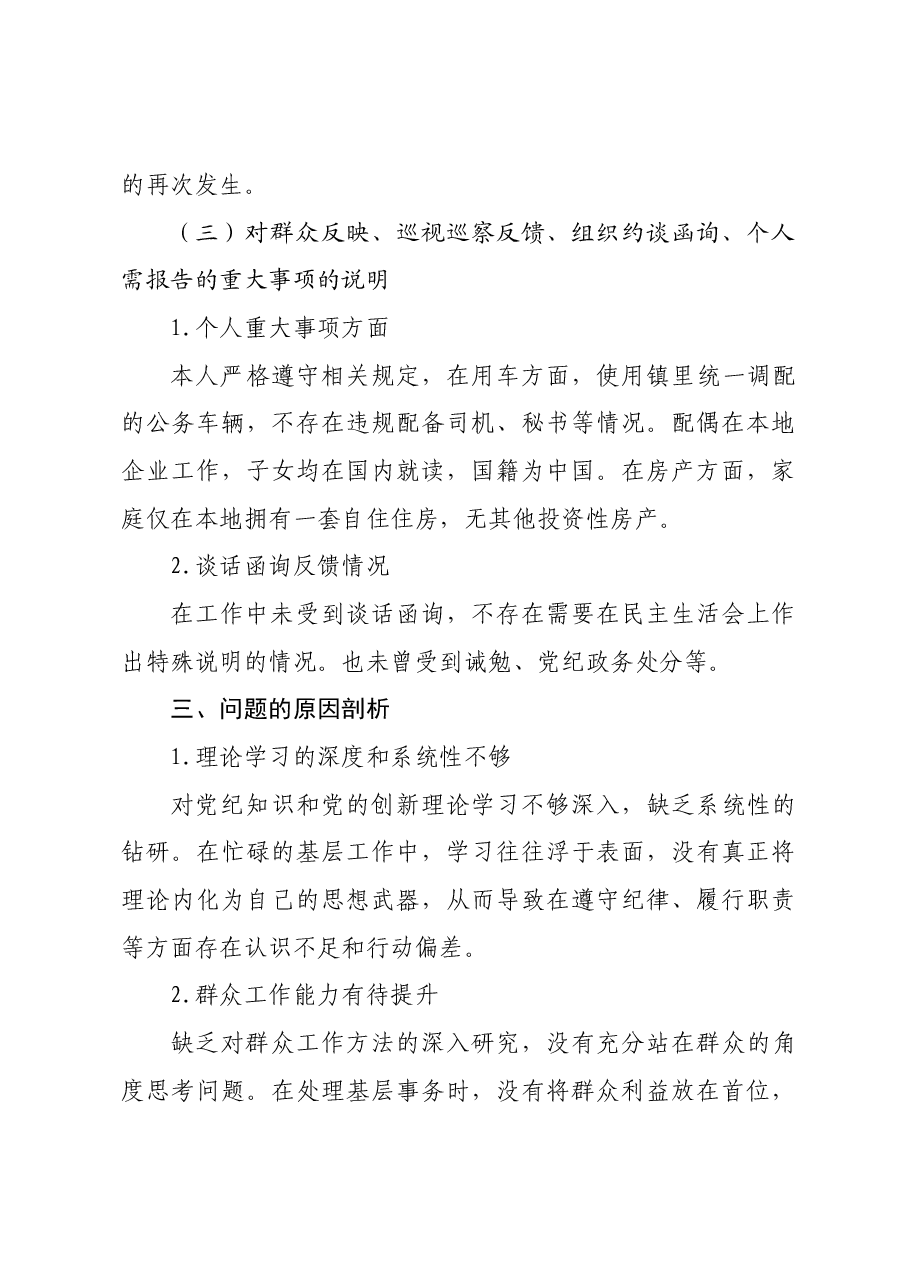 镇人大主席2024年度镇组织生活会个人对照检查材料生活会整改 四个带头 反面案例.docx，第4页预览