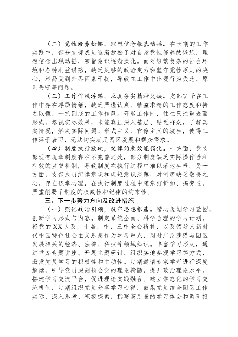 市工业园区2024年党支部支部班子组织生活会对照检查材料.docx,第4页预览