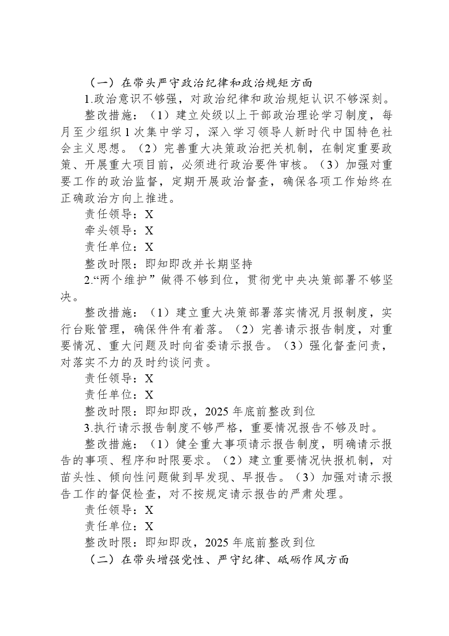 2024年度民主生活会班子检视问题整改方案(四个带头).docx,第3页预览