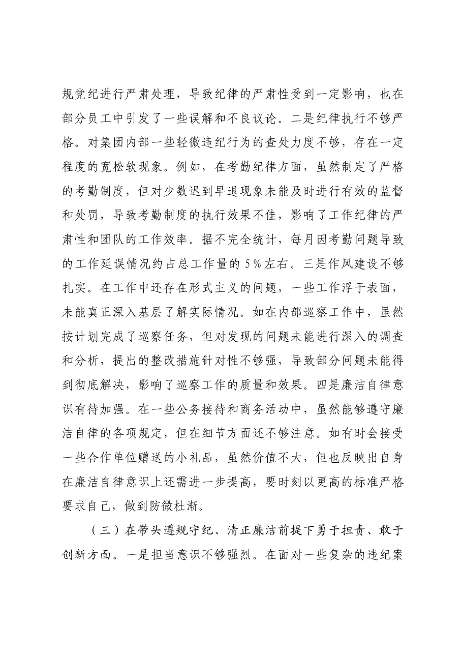 国企城投公司党委委员、纪委书记2024年度民主生活会领导班子对照检视发言材料四个带头 典型案例.docx,第3页预览