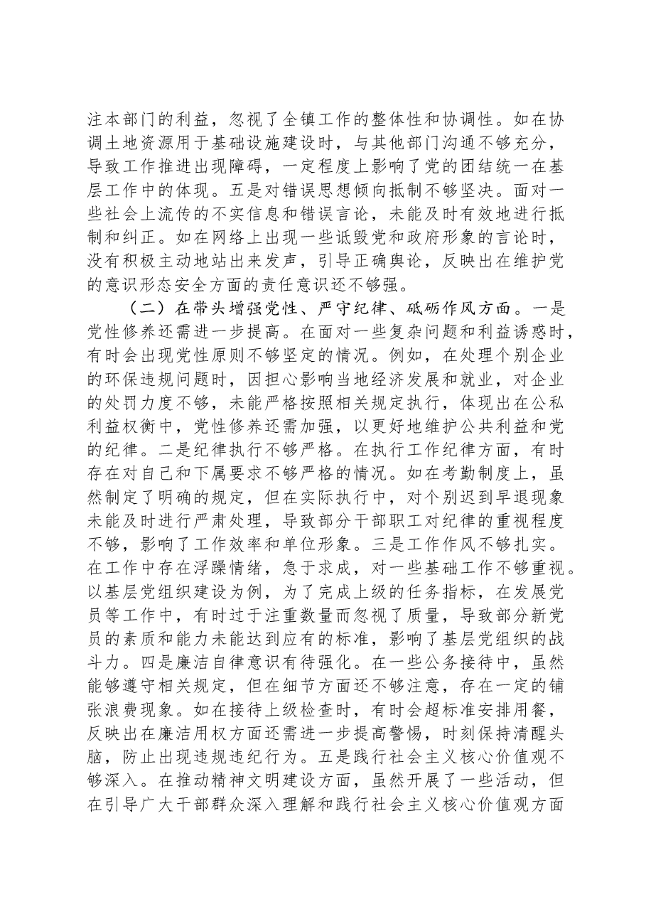 某镇党委书记关于2024年度民主生活会个人对照查摆剖析材料.docx,第2页预览