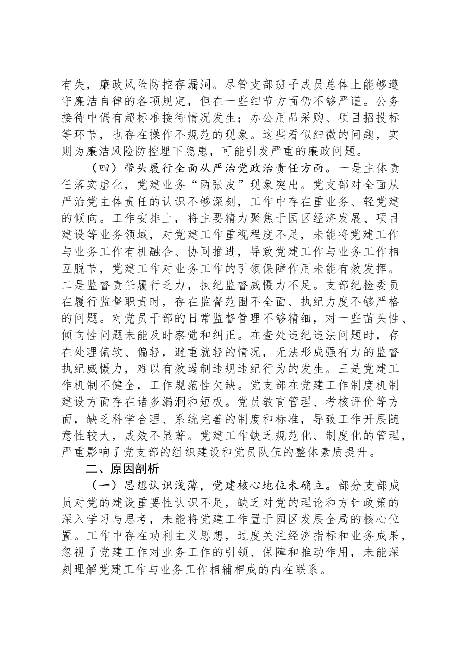 市工业园区2024年党支部支部班子组织生活会对照检查材料.docx,第3页预览