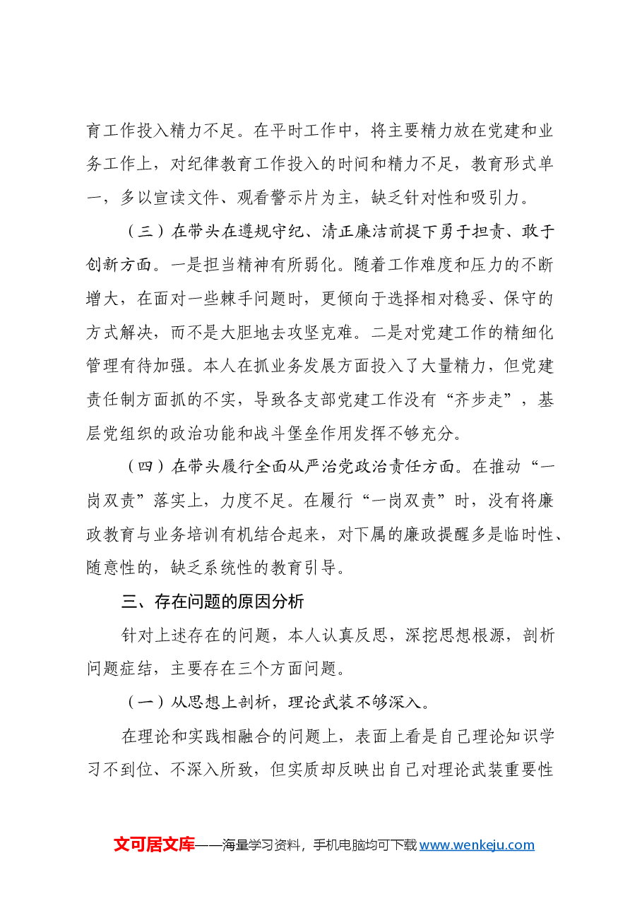 集团公司党委书记2024年度党员领导干部民主生活会个人发言提纲.docx,第3页预览