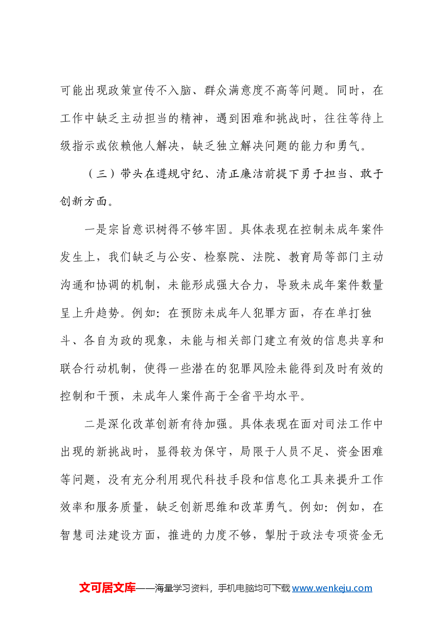 司法局党组2024年度民主生活会班子对照检查材料.docx,第4页预览