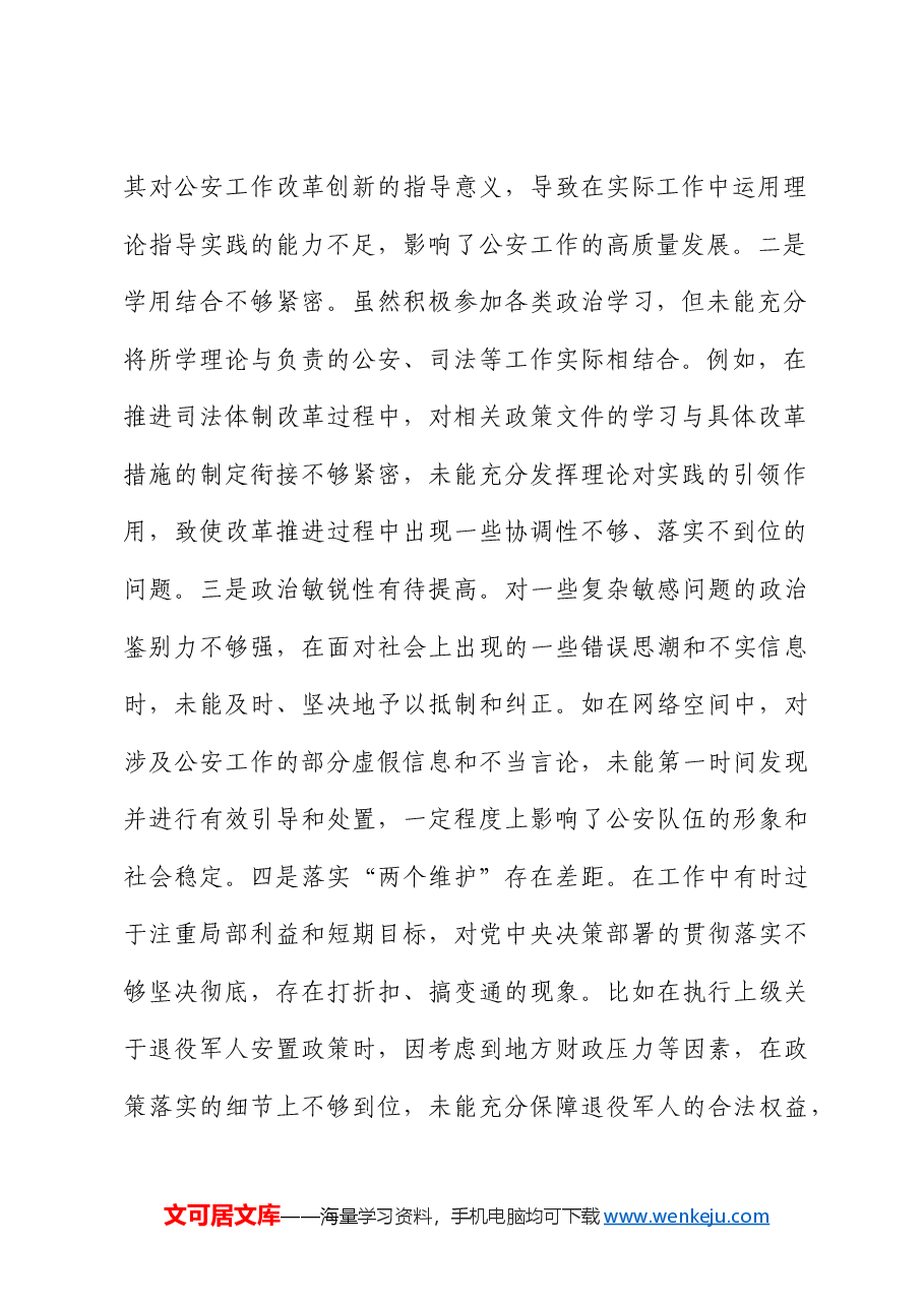 副市长、公安局长2024年度民主生活会个人对照检查.docx,第2页预览