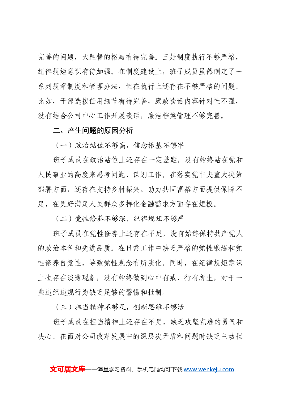 XX分公司党委2024年度民主生活会班子对照检查材料(四个带头含典型案例分析).docx,第4页预览