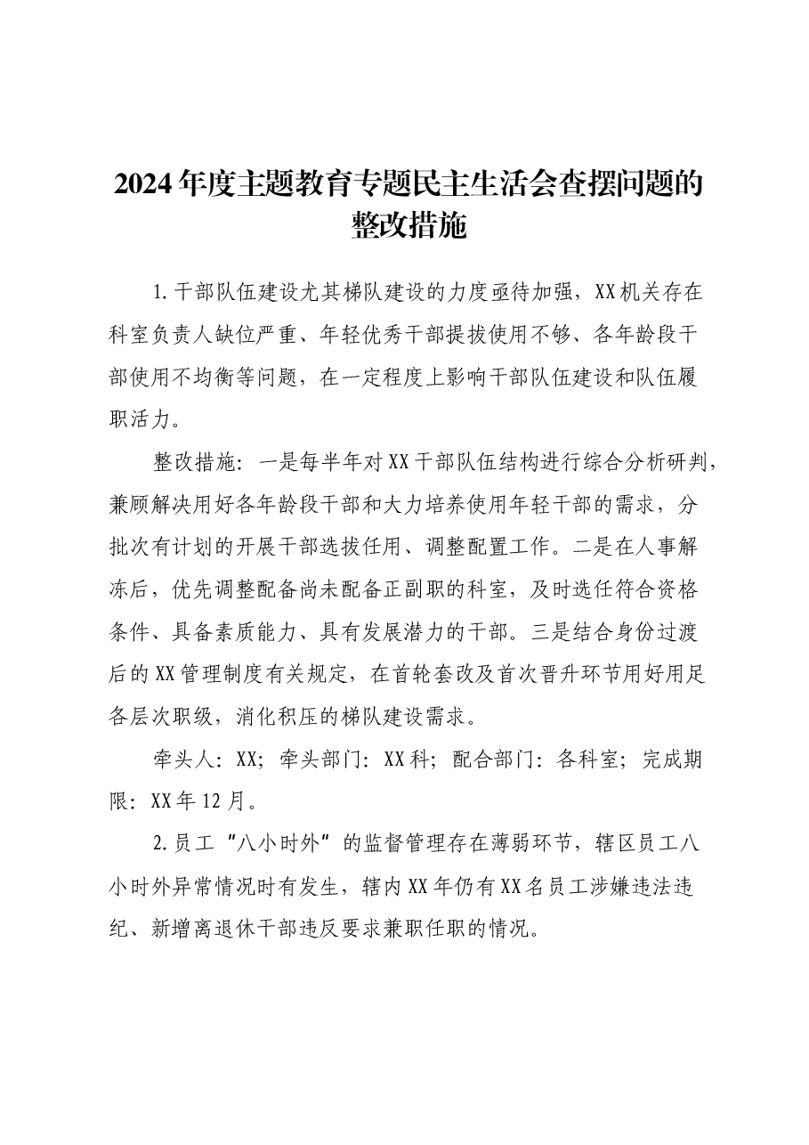 2024年度主题教育 专题民主生活会查摆问题的整改措施.docx,第1页预览