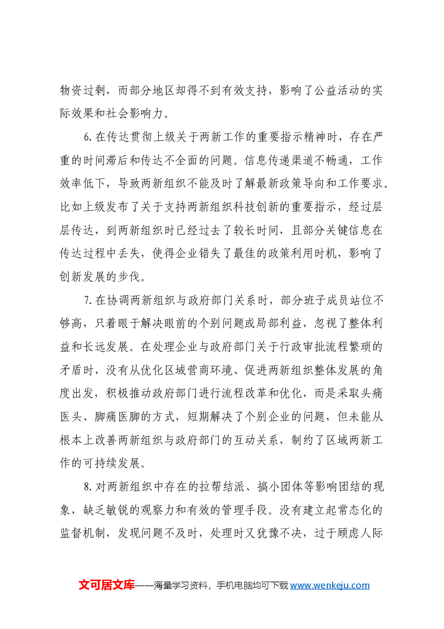 两新党工委2024年民主生活会存在问题和意见建议.docx,第3页预览