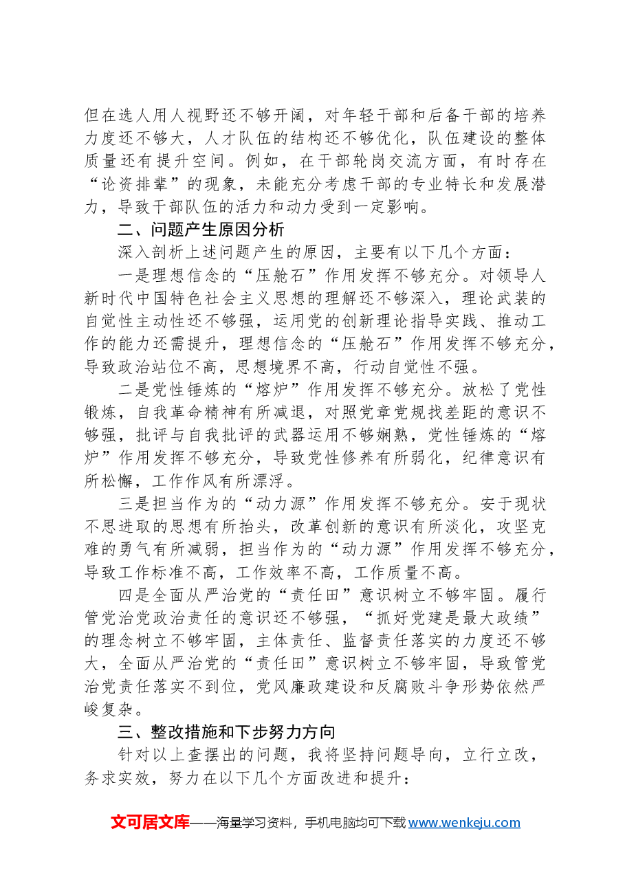 党委书记2024年度民主生活会“四个带头”对照检查材料.docx,第4页预览