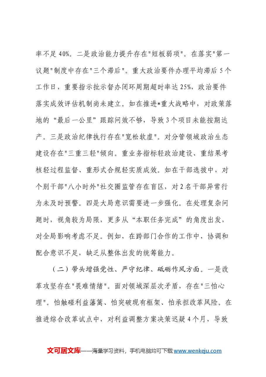 2024年领导干部专题民主生活会、组织生活会对照检查材料(四个带头).docx,第2页预览