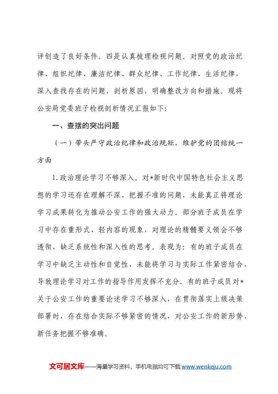 公安局党委班子2024年度民主生活会对照检查.docx,第2页预览