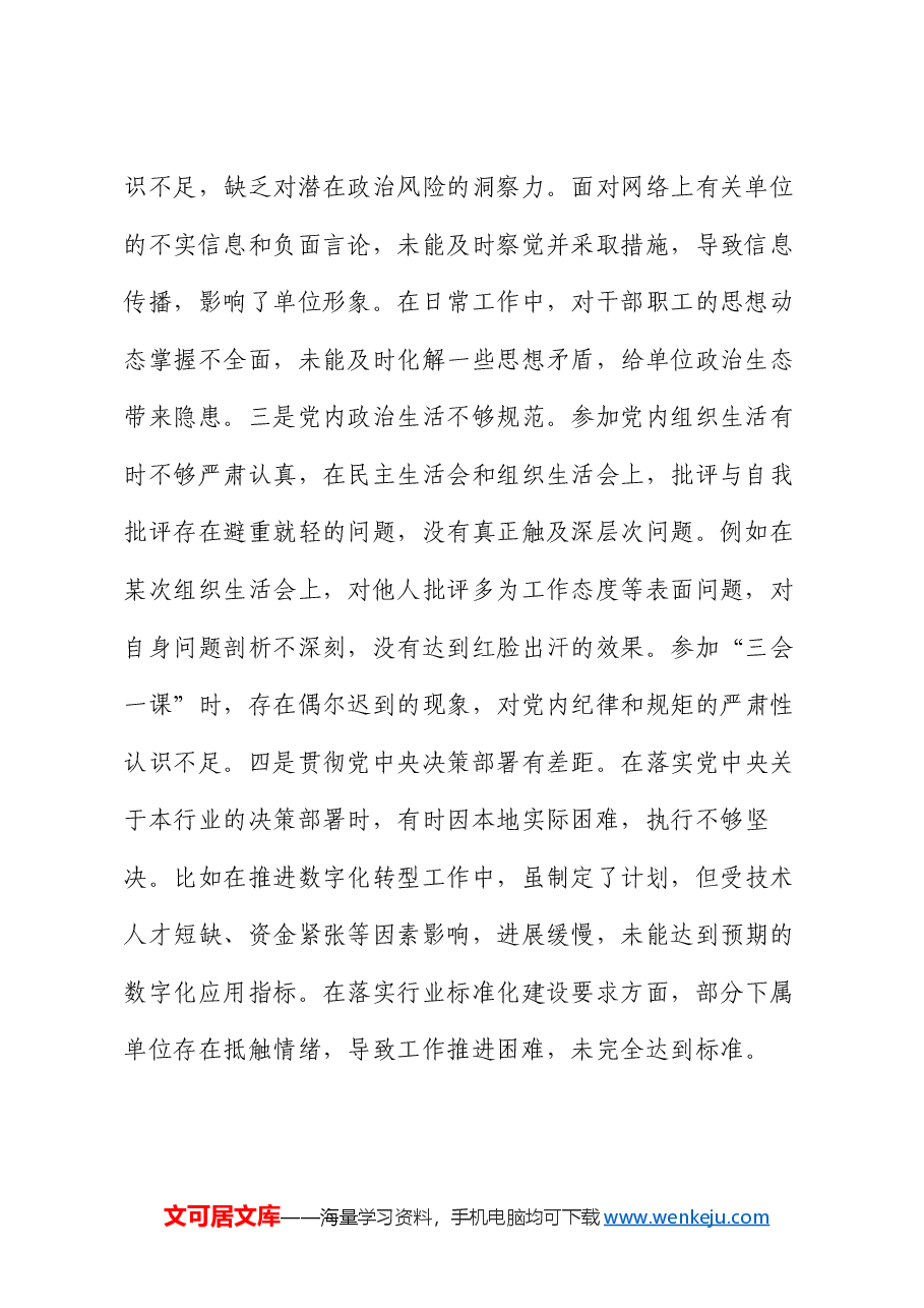 2024年度市直单位领导干部民主生活会、组织生活会对照检查材料(四个带头).docx,第2页预览