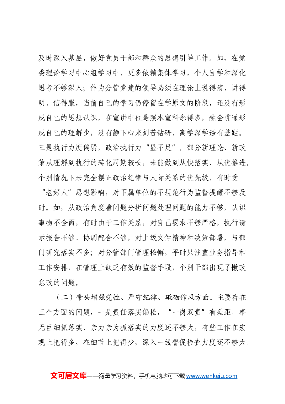 2024年度民主生活会个人对照检查材料 五个带头及典型案例.docx,第2页预览