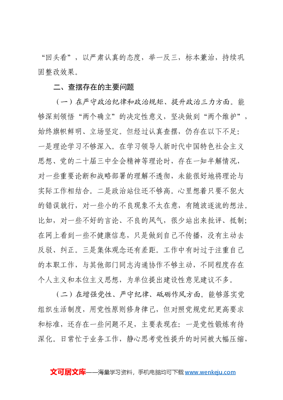 2024年度专题组织生活会个人对照检查材料(四个带头).docx,第2页预览