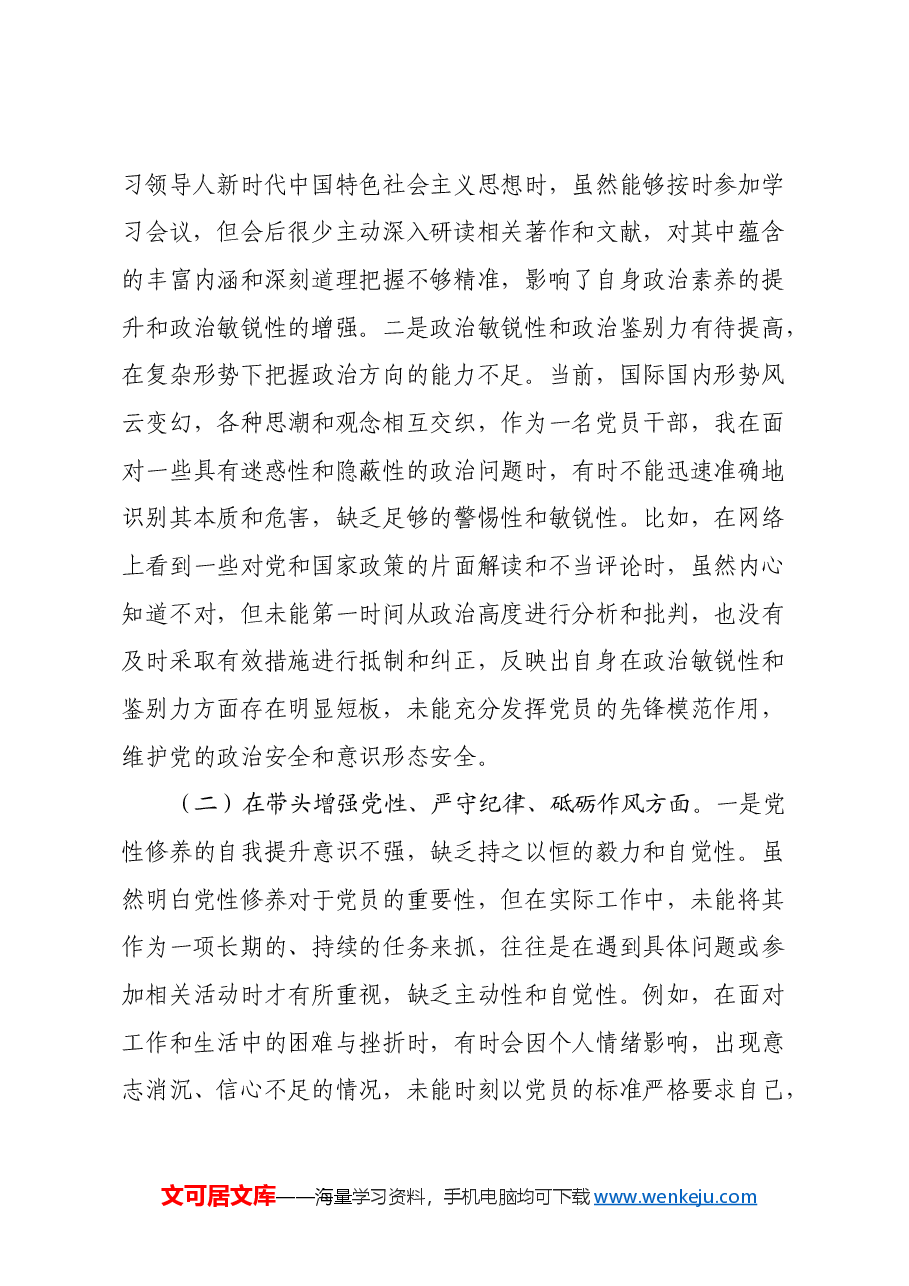 领导干部2024年专题民主生活会、组织生活会对照检查材料 (2).docx,第3页预览