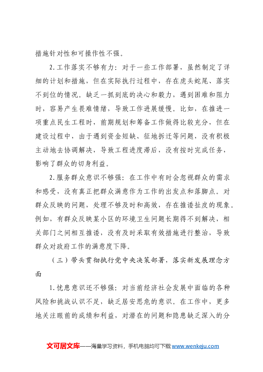 2024年度民主生活会对照检视材料 (问题+原因+措施+意识形态).docx,第3页预览