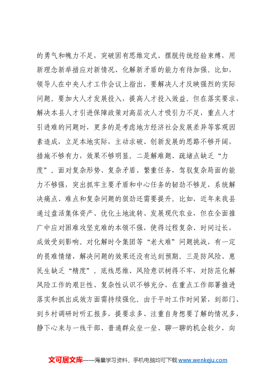 县领导2024年度民主生活会个人发言提纲(四个带头).docx,第4页预览