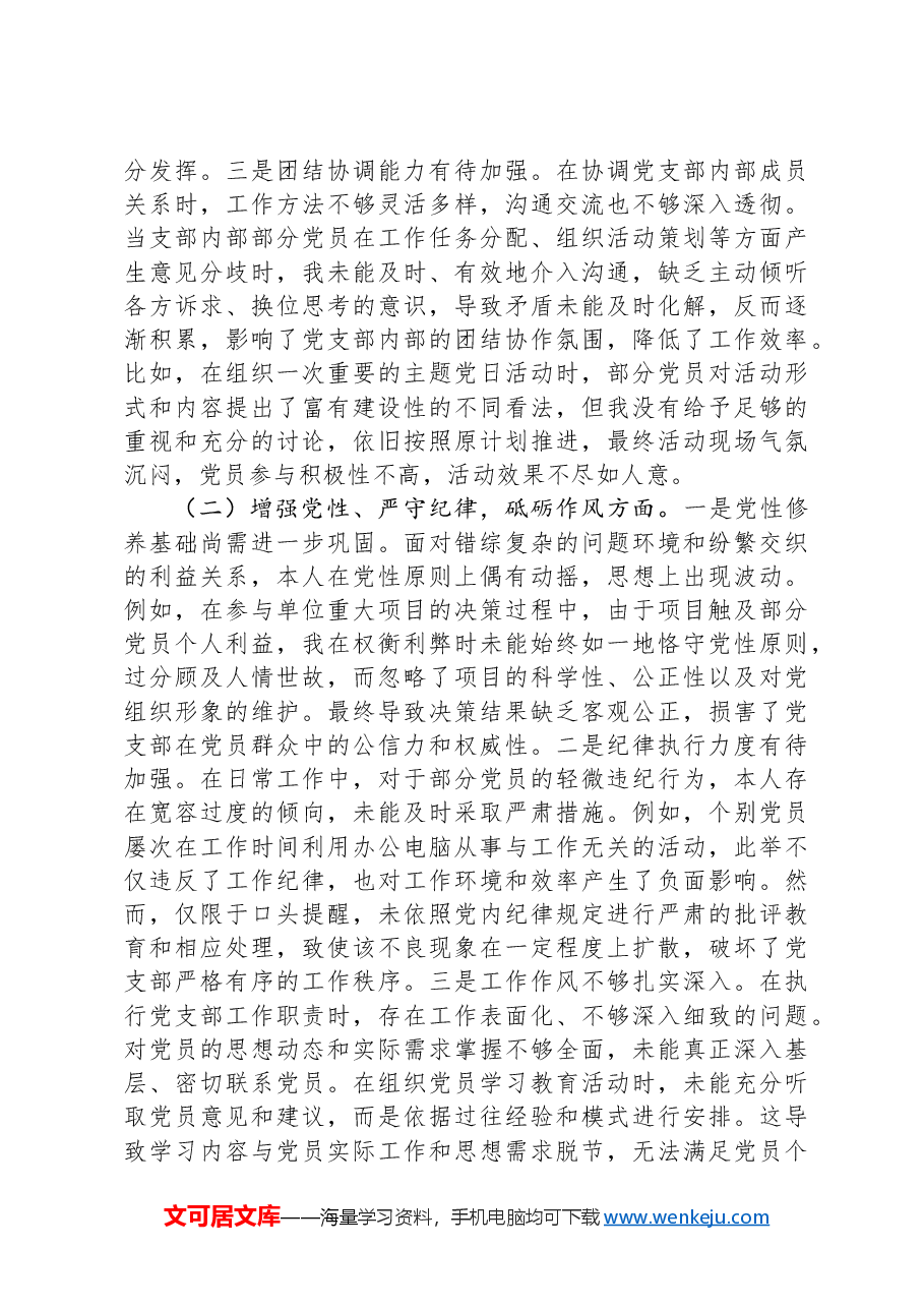 党支部副书记2024年组织生活会个人对照检查发言材料.docx,第2页预览