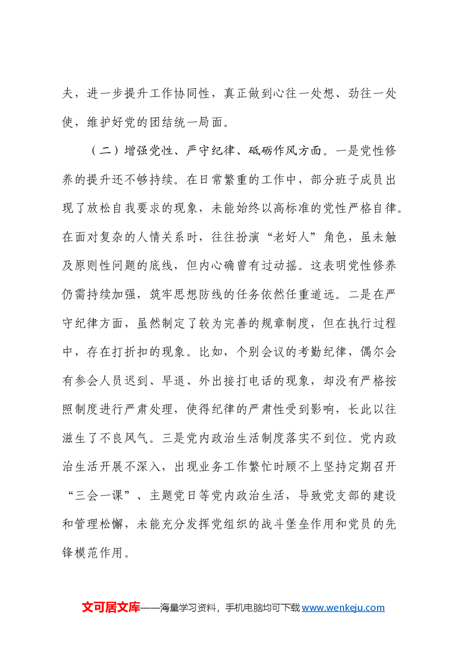 党支部2024年度组织生活会对照检查3300字（新疆，含民族共同体）.docx，第2页预览