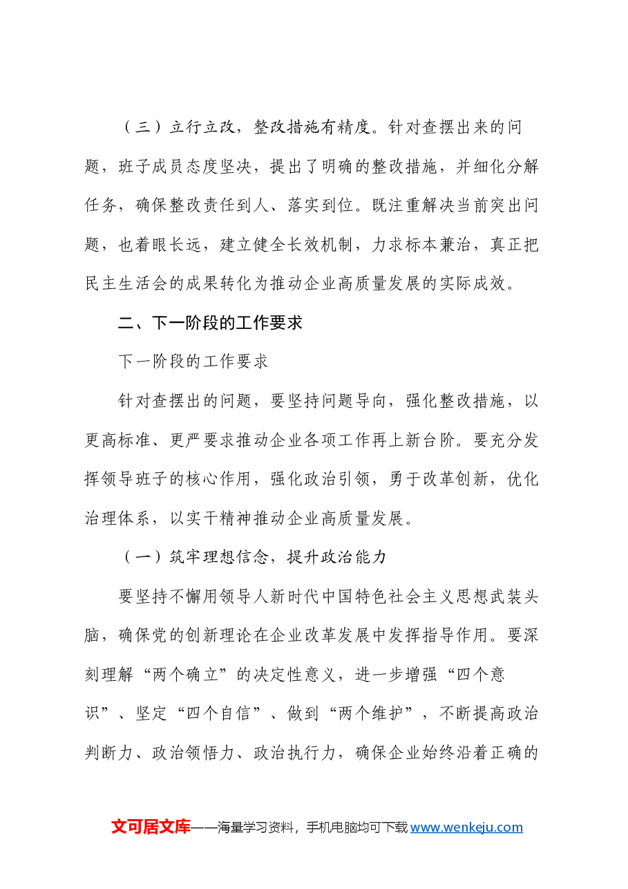 国企领导在2024年度民主生活会上的讲话（民主生活会讲话稿）.docx，第3页预览