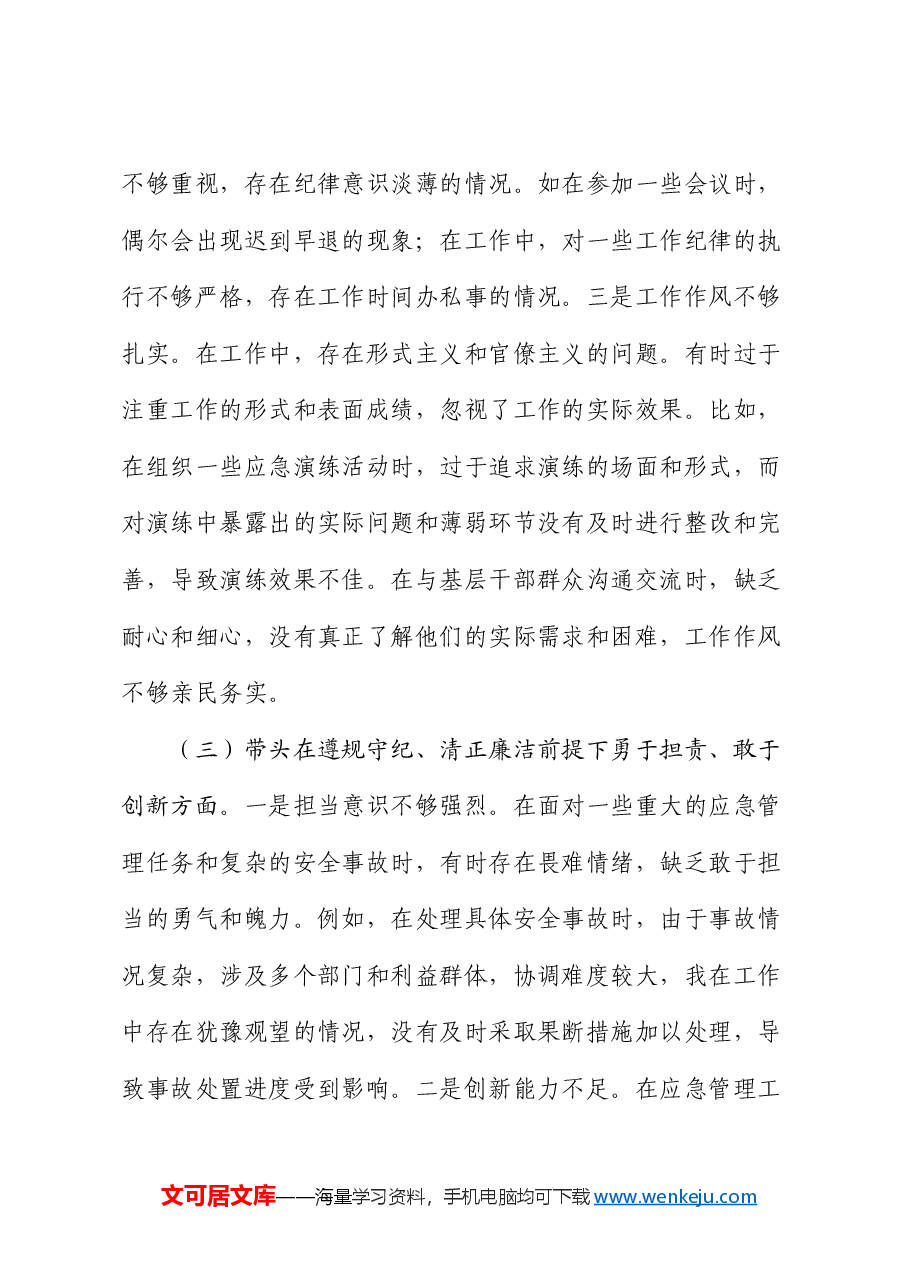 市应急管理局副书记2024年民主生活会个人对照检查发言材料.docx,第3页预览