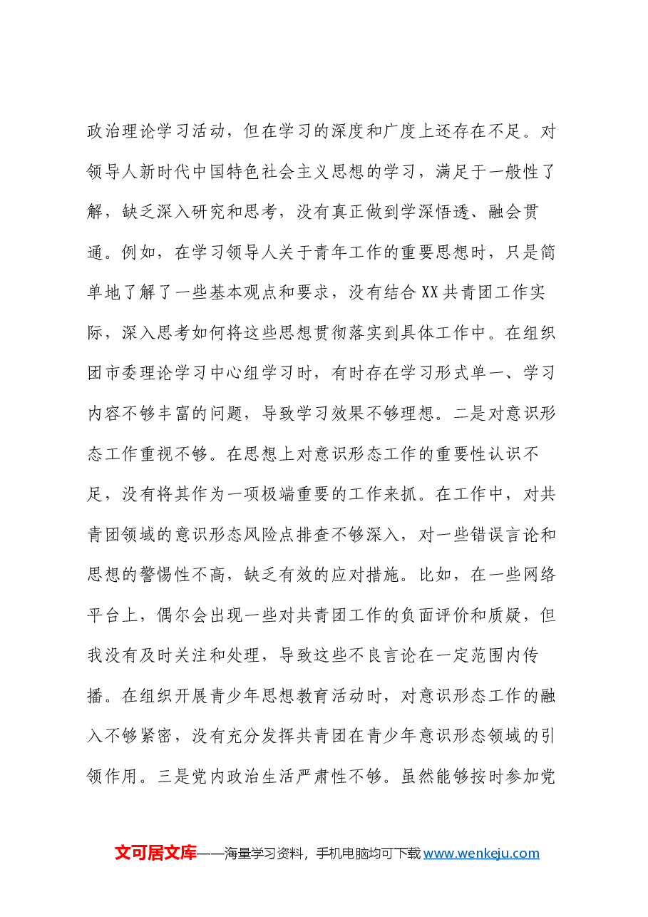 团市委书记2024年度民主生活会个人对照检视发言材料.docx,第4页预览