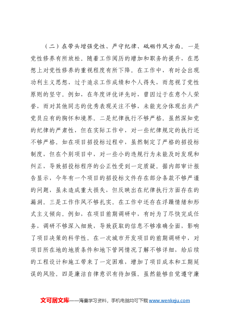 国企城投公司副总经理2024年度民主生活会领导班子对照检视发言材料四个带头 典型案例.docx,第3页预览