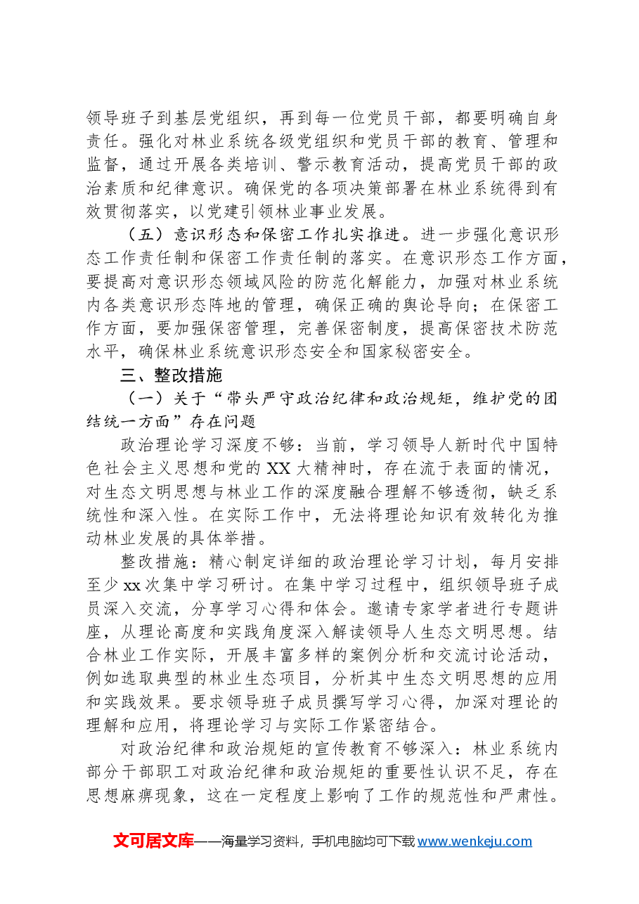 市林业局领导班子2024年民主生活会整改工作方案.docx，第3页预览