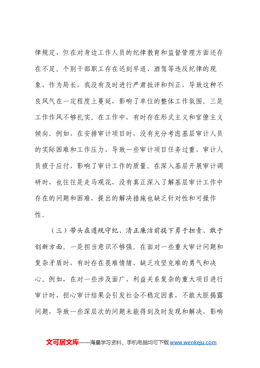 审计局长2024年度民主生活会对照检查材料.docx，第3页预览