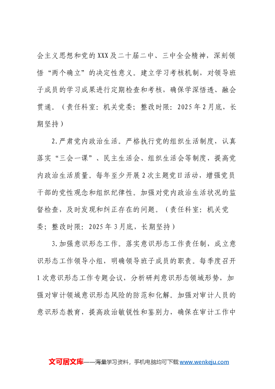 市审计局领导班子关于2024年度民主生活会查摆问题整改方案.docx,第3页预览