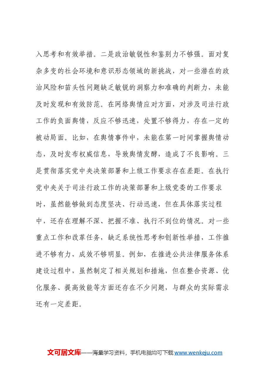 市司法局副书记2024年民主生活会个人对照检查发言材料.docx,第2页预览