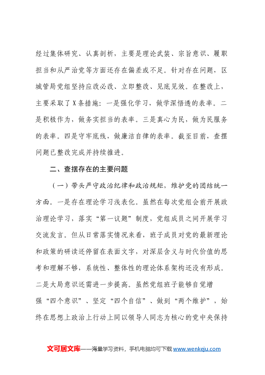区城管局2024年度民主生活会班子检视剖析材料.docx,第2页预览