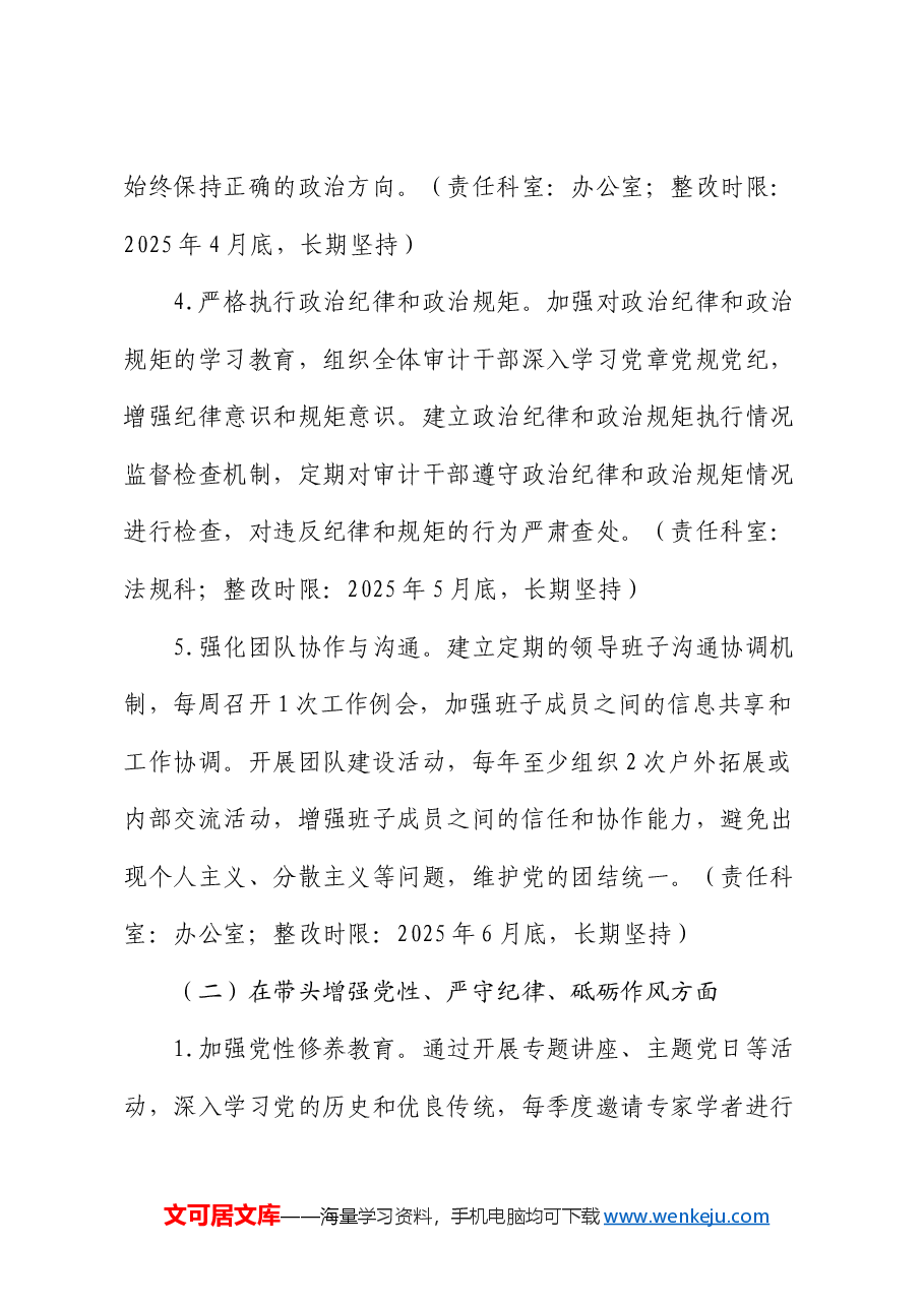 市审计局领导班子关于2024年度民主生活会查摆问题整改方案.docx,第4页预览