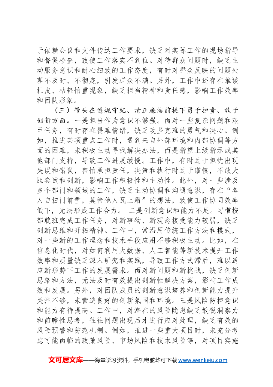 市直部门领导干部2024年度专题民主生活会、组织生活会对照检查发言提纲.docx,第3页预览