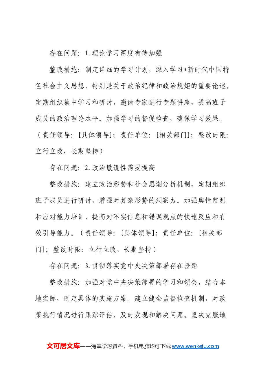 2024年度民主生活会对照查摆问题整改方案.docx,第2页预览