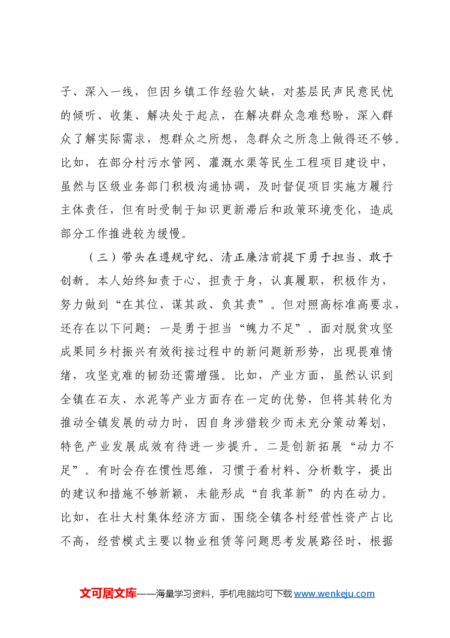 乡镇长2024年民主生活会个人对照检查材料四个带头.docx,第3页预览