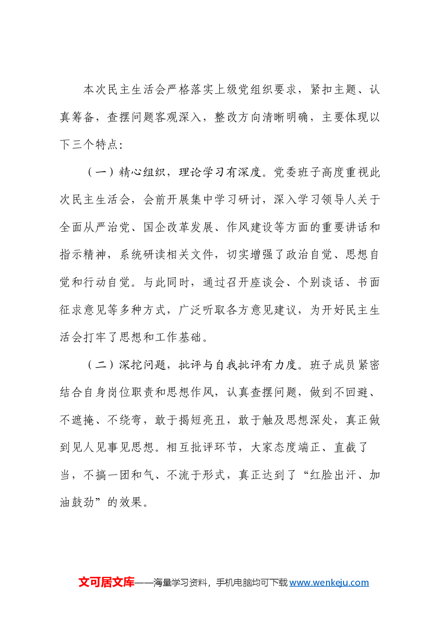 国企领导在2024年度民主生活会上的讲话（民主生活会讲话稿）.docx，第2页预览