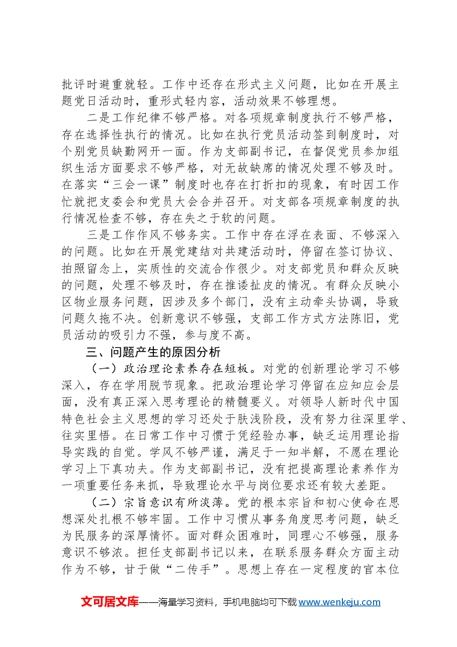 党支部副书记2024年度组织生活会对照检查材料(四个带头).docx,第3页预览