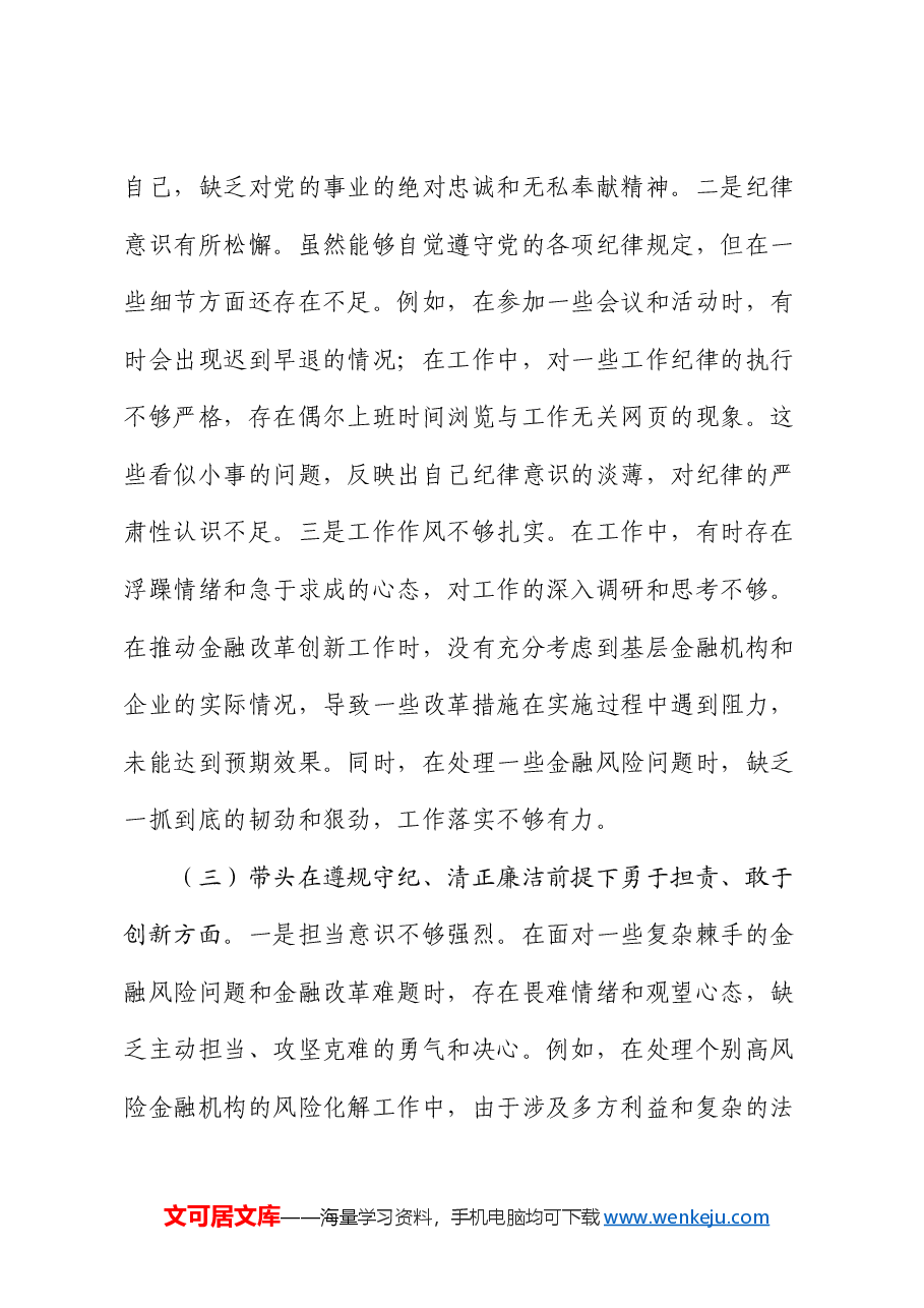 市金融办副书记2024年民主生活会个人对照检查发言材料.docx,第3页预览