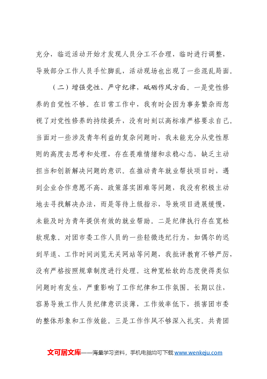 团市委党支部书记2024年组织生活会对照检查.docx,第3页预览
