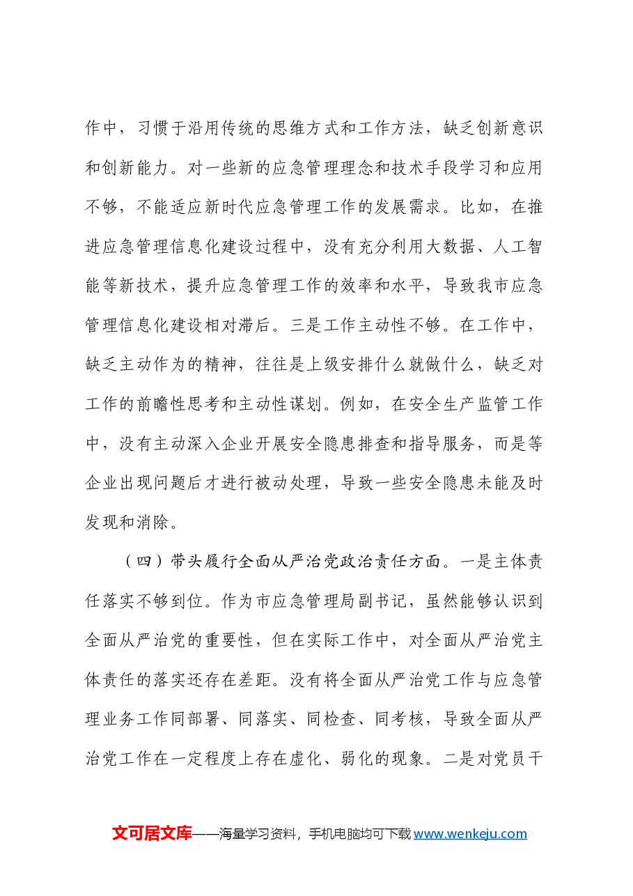 市应急管理局副书记2024年民主生活会个人对照检查发言材料.docx,第4页预览