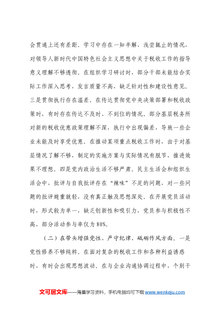 市税务局党委书记、局长关于2024年度民主生活会个人对照查摆剖析材料.docx,第3页预览