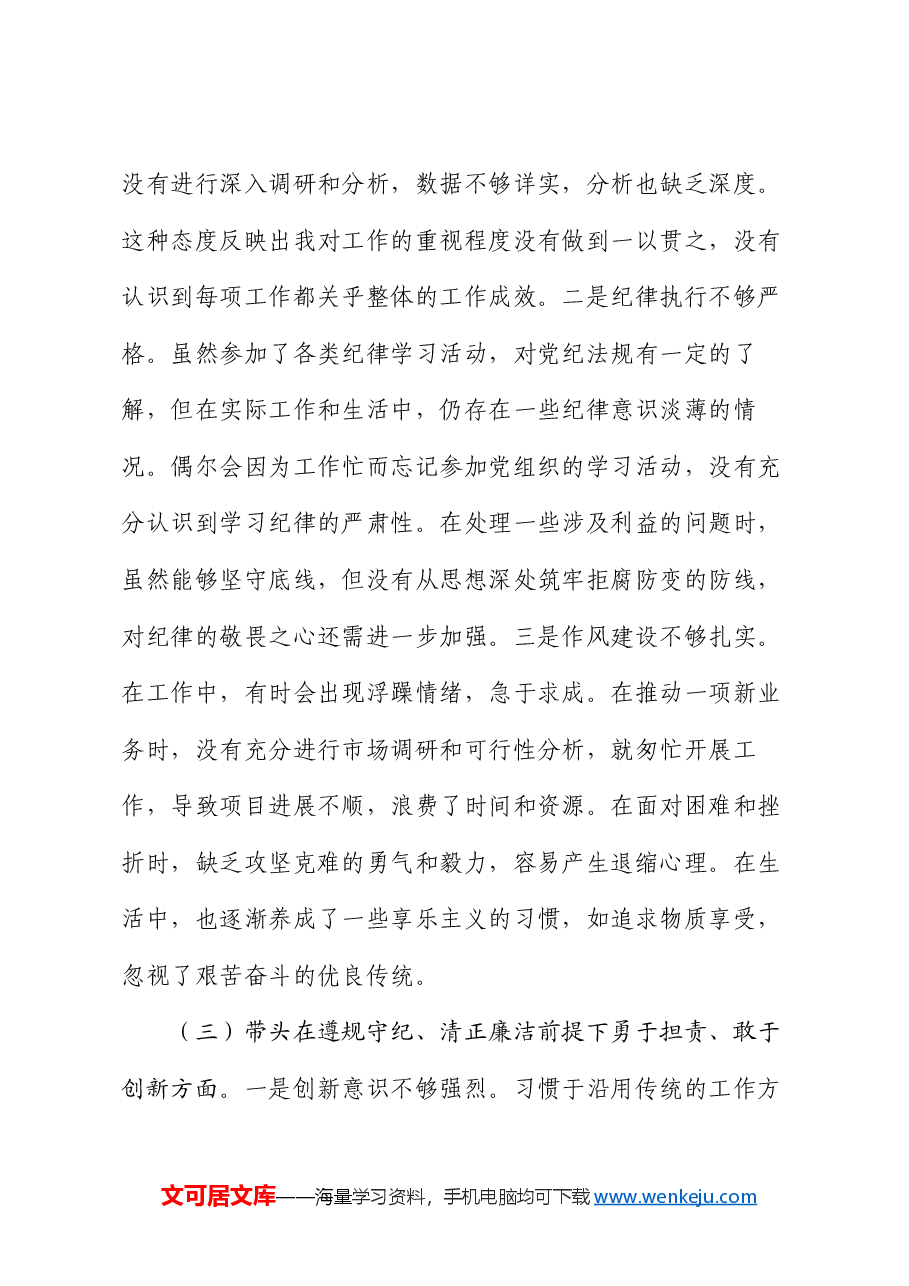 市直部门领导干部2024年度民主生活会、组织生活会对照检查发言提纲.docx,第3页预览