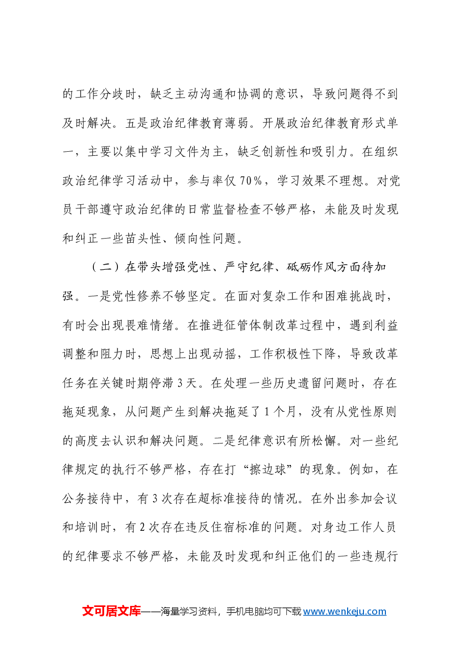 税务局副职2024年度民主生活会个人对照检视发言材料.docx,第4页预览