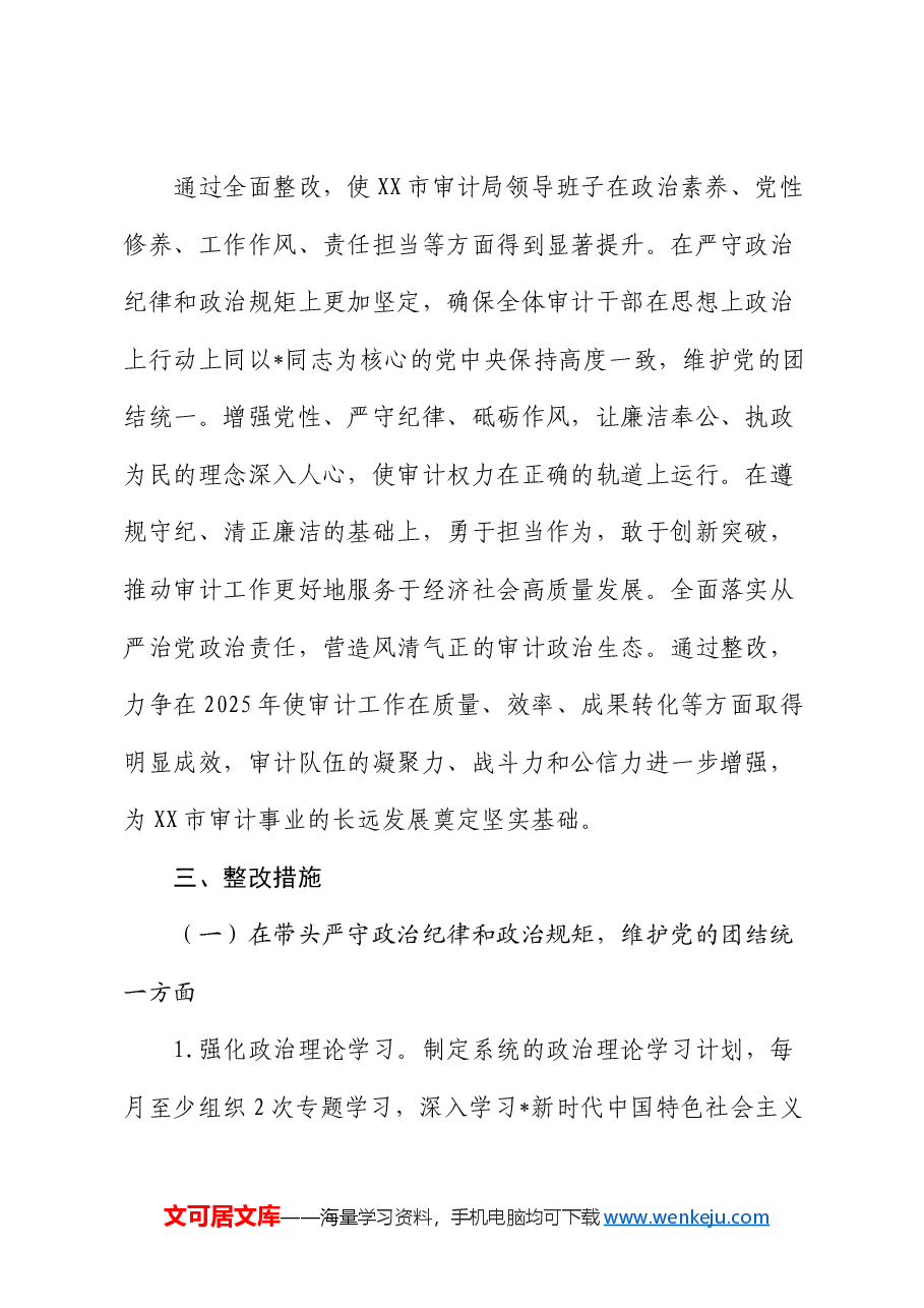 2024年度民主生活会查摆问题整改方案(审计).docx,第2页预览