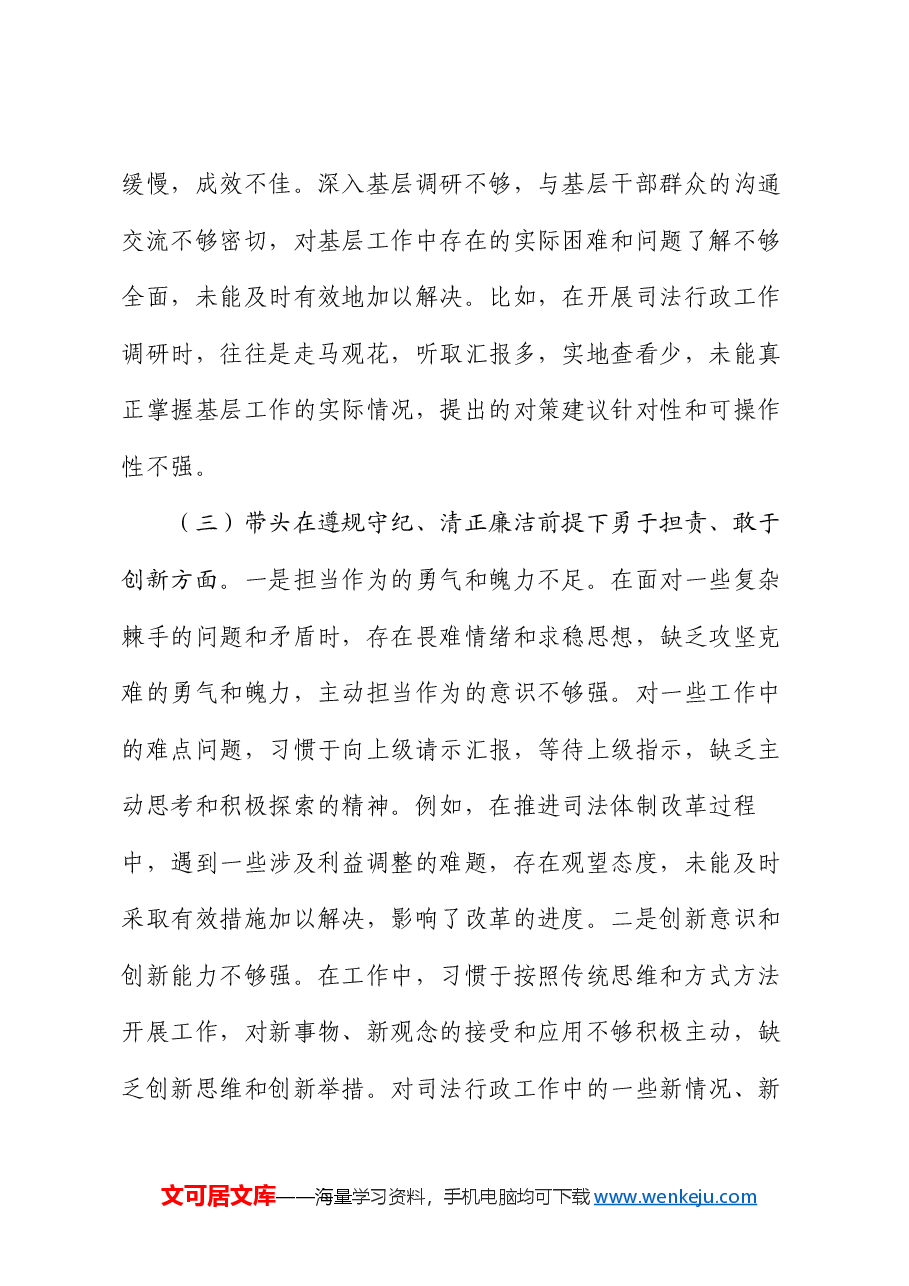 市司法局副书记2024年民主生活会个人对照检查发言材料.docx,第4页预览