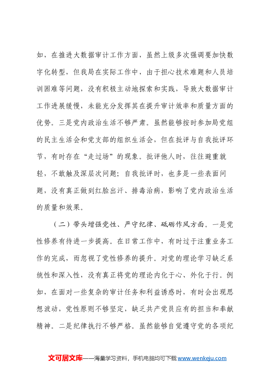 审计局长2024年度民主生活会对照检查材料.docx，第2页预览