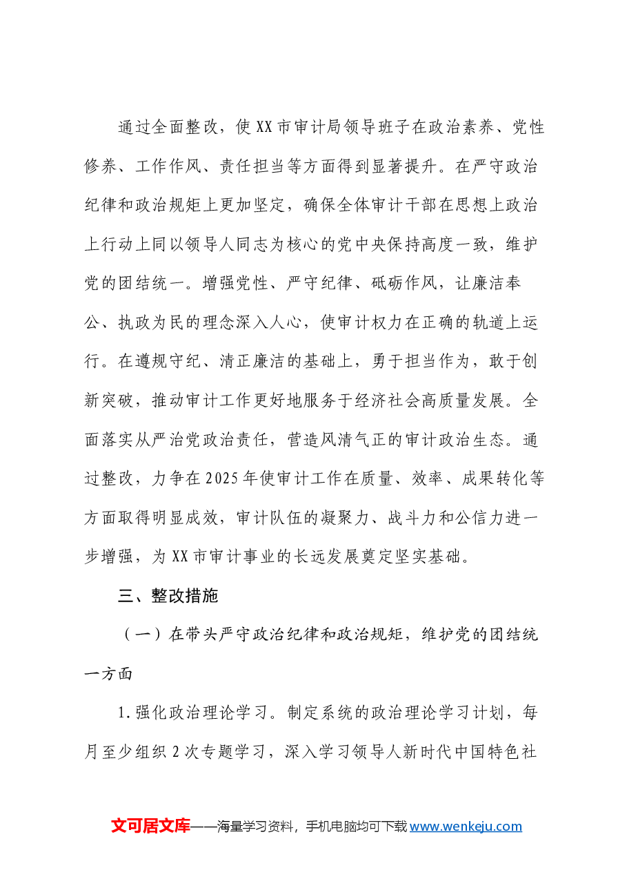 市审计局领导班子关于2024年度民主生活会查摆问题整改方案.docx,第2页预览