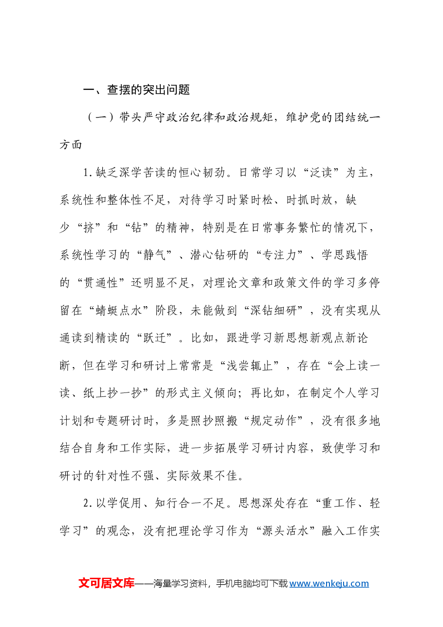 2024年度民主生活会领导干部个人对照检查剖析材料.docx,第2页预览