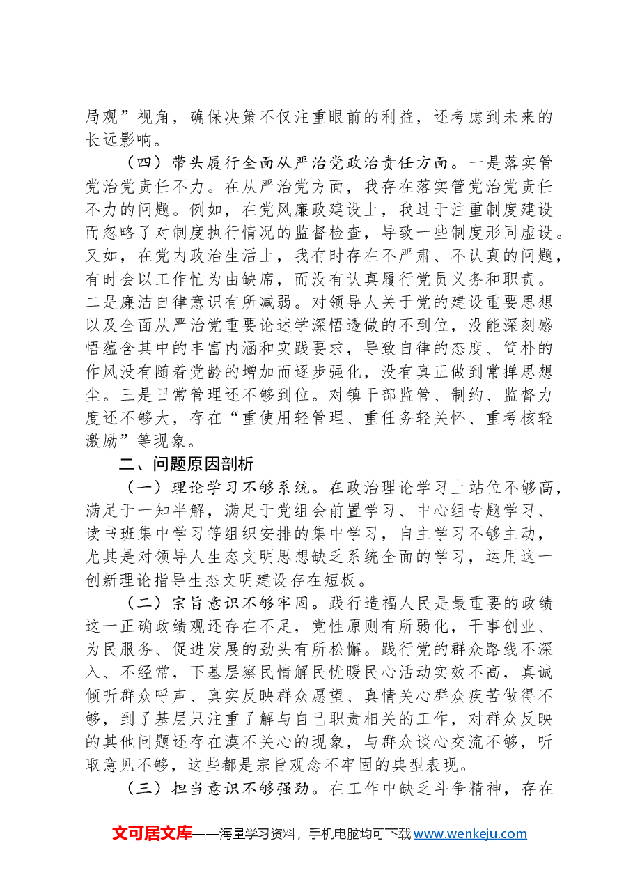 党员干部2024年度组织生活会对照检查材料.docx，第3页预览